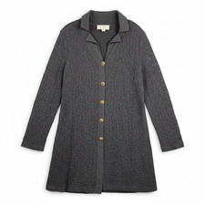 St John Collection Sweater Cardigan Women 12 Black Long Knit Button Front Jacket