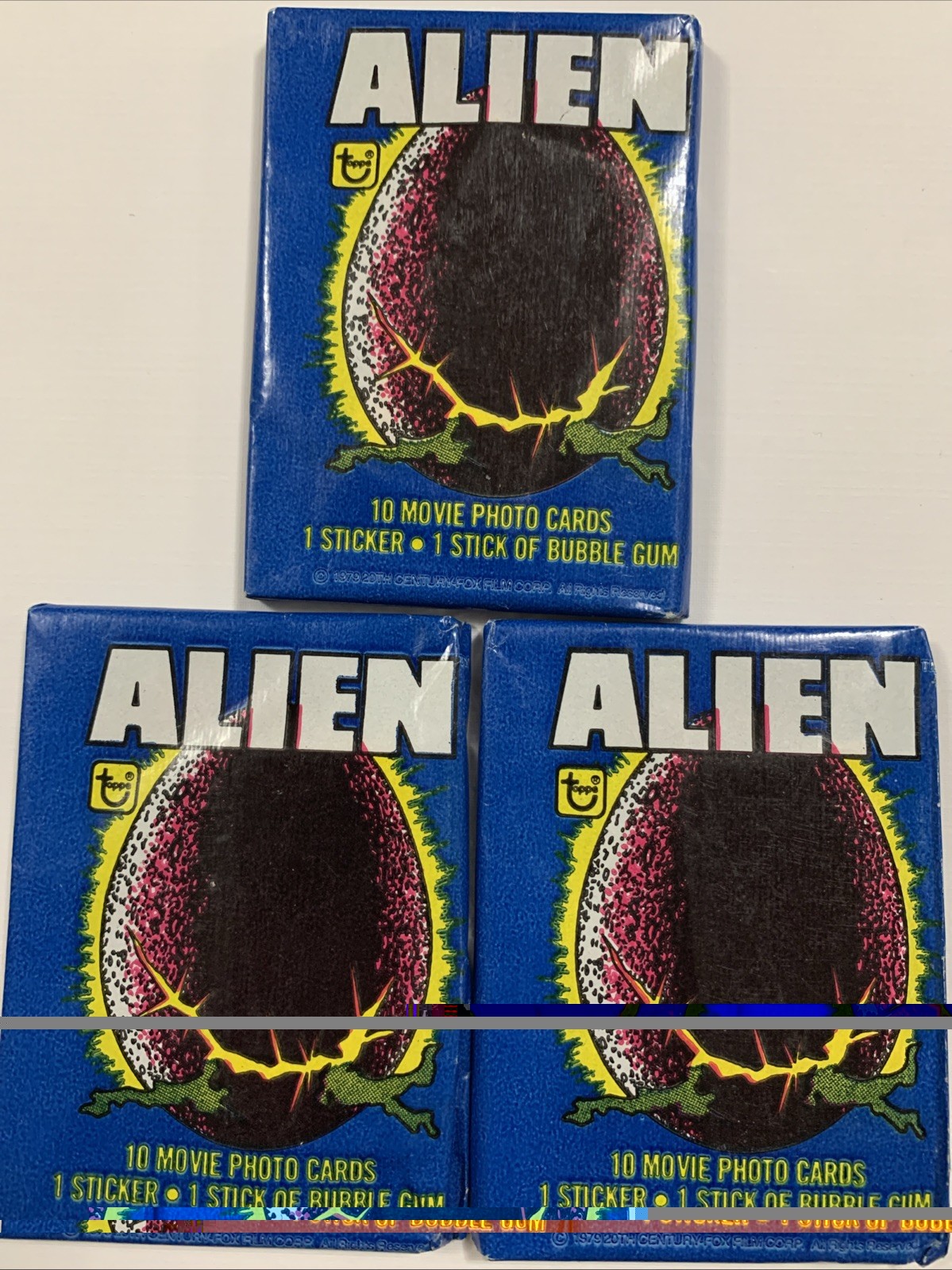 1979 Topps ALIEN Movie Photo Cards (3) Factory Sealed Wax Packs