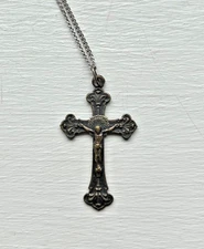 Vintage Crucifix Pendant Necklace with Lightweight Sterling Chain