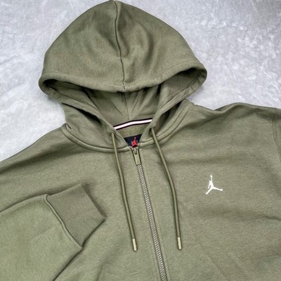 Jordan Brooklyn Fleece Full Zip Hoodie Mens Medium Green Solid Hooded Sweatshirt