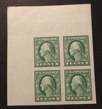SCOTT #408 XF MINT NH 1912 GEORGE WASHINGTON  SHEET MARGIN BLOCK  MY2