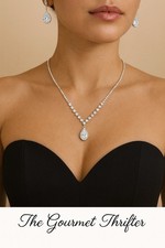 NWOT Fashion Earrings Pendant Necklace Set Zircon Silver Plated Women 3 Piece