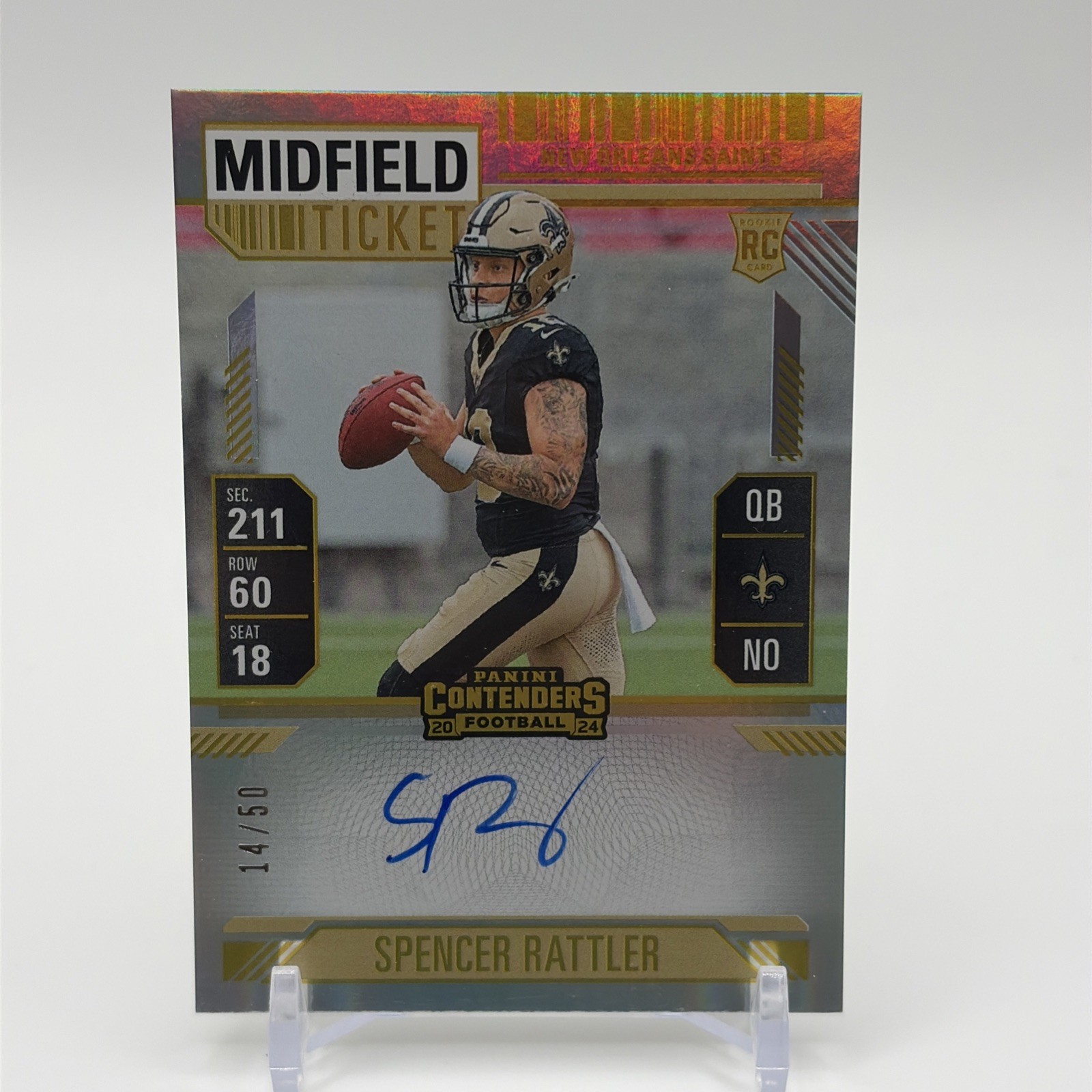 2024 Panini Contenders Spencer Rattler RC Week 18 Ticket On Card Auto 14/50