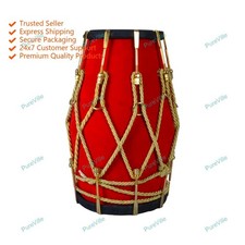 New Professional Red velvet Dholak With Golden Fitting Instrument With Bag