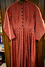 Civil War Victorian Cotton Day Dress Handmade Red w/Paisley Medallions - L/XL