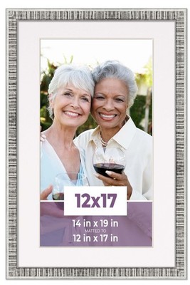 12x17 Frame Silver With White Picture Mat For 12x17 Photo - Silver 14x19 Frame T