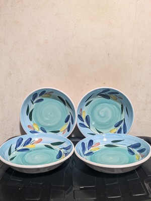 Made In Italy Blau Und Grün Wirbel Blätter Pasta Dessert Schalen Handbemalt 