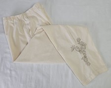 Vtg Womens Sz L Ivory Pants 100 Cotton Embroidered Boho Hippie Elastic Waist