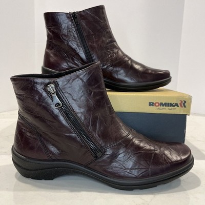 Romika NEW Cassie 05 Burgundy Leather Side Zip Ankle Boots Booties EU 42 US 11