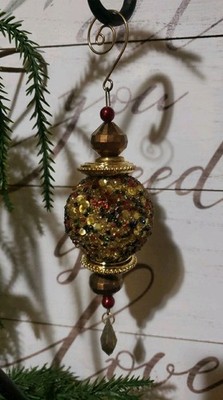 Vintage Red Goldtone Multicolor Beaded Christmas OLD WORLD Ornament Teardrop  7''