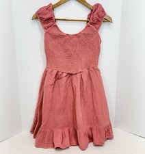 American Eagle Dusky Pink Gauzy Mini Dress Sz S  Boho Ruched Top Ruffle Hem