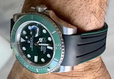 20mm BLACK & GREEN Rubber Strap Band Fits Rolex Watches Submariner Daytona