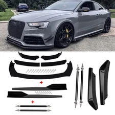 Front Bumper Lip Spoiler Splitter Kit/74.5 cm Side Skirt/Rear Lip For Audi A3 A4