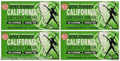 4 BOXES CALIFORNIA DIETERS' DRINK EXTRA STRENGTH TEA 1.76 OZ (20 Tea Bags)