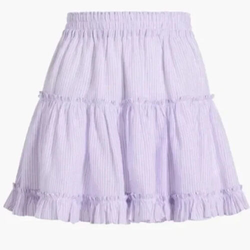 Hill House Paz Skirt NWT Women’s XL Lilac Stripe 100% Linen Tiered Pull On Mini