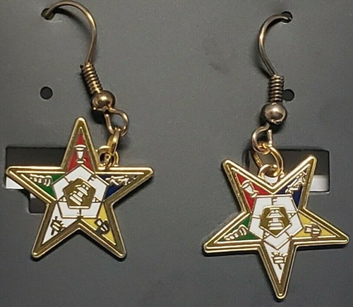 OES Gold Tone Pendant Necklace with Matching Earrings Combo Set - Eastern Star - Picture 3 of 8