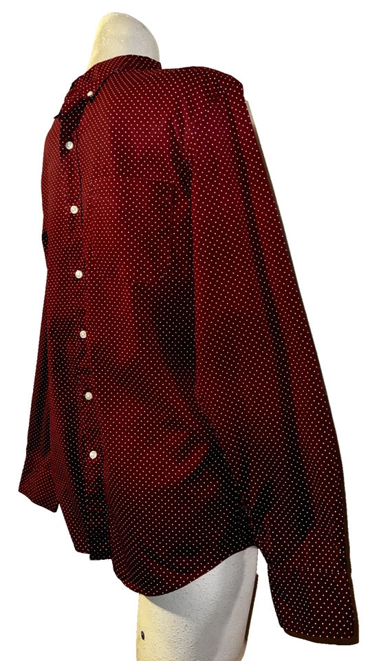 J. Camisa de vestir CREW Top para hombre talla M borgoña lavado secreto lunares botón Foto 4 de 4