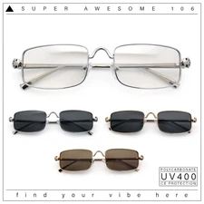 Narrow Rectangle Luxury Leopard Head Jewel Hinges Metal Rim Sunglasses