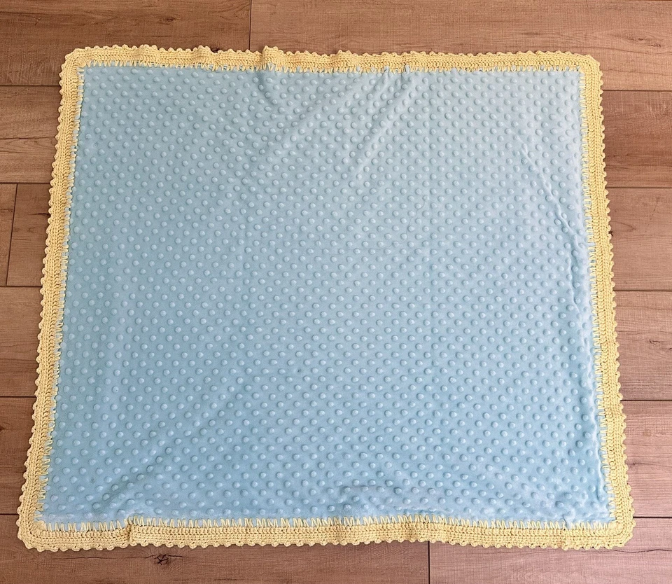 Manta Minky Dots Amarillo Crochet Borde Seguridad Bebé Azul Suave Foto 3 de 3