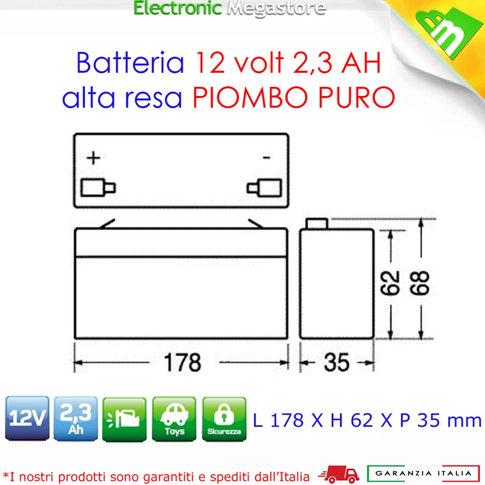 BATTERIA ricaricabile al piombo ermetica 12V 2,3Ah - 8665 / 415128000 - BEGHELLI - Immagine 2 di 2