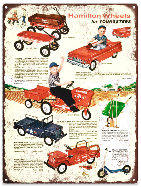 Hamilton Jeep Pedal Fire Car Advertising Ad Baked Metal Repro Sign 9 x 12 60135