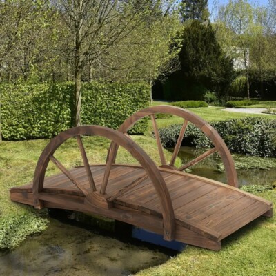 Bridge Garden Wooden 3 Ft Walkway Stained Finish Wood Arch Arc Pond Footbridge