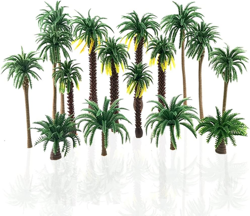 16 Pieces Plastic Model Tropical Coconut Palm Tree Cake Topper Diorama Trees for