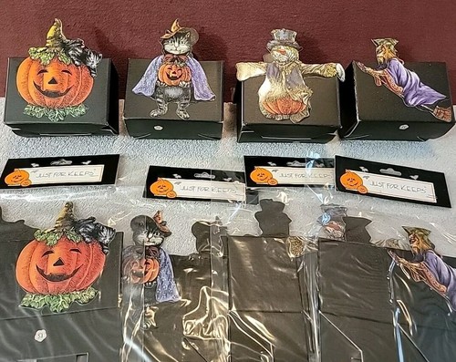 Vintage ~Just For Keeps ~4 Halloween decoration cardboard boxes. 2 1/2"x 4"x 4"