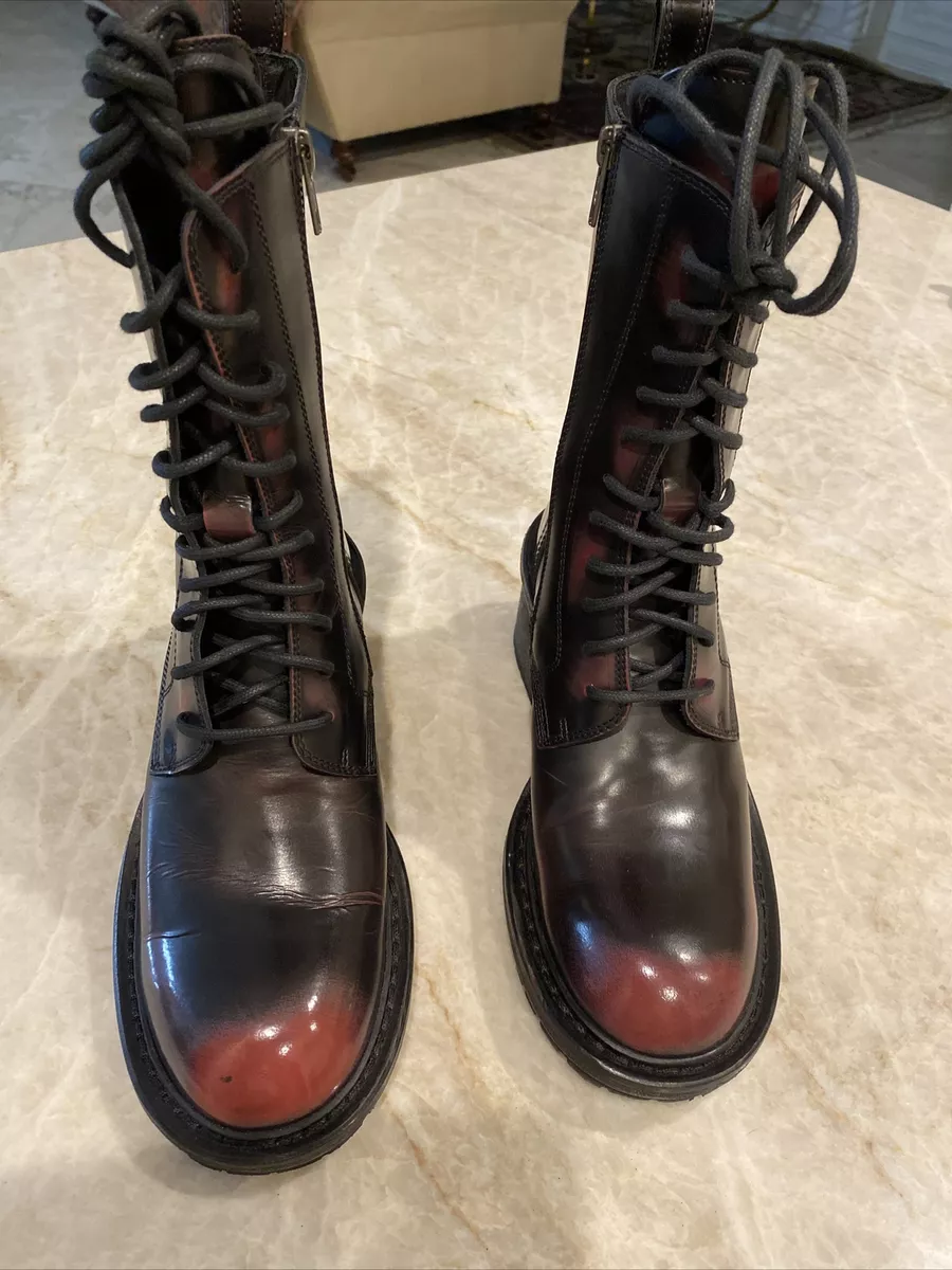 Ann Demeulemeester Combat Boots Size 39 US Bordeaux Leather Moto