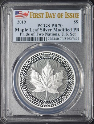 【新品】メープルリーフ銀貨 Mapla 2019 PCGS PR70 FDOI 2019 Canada Silver Maple Leaf PCGS PR70 FDOI Pride of Two