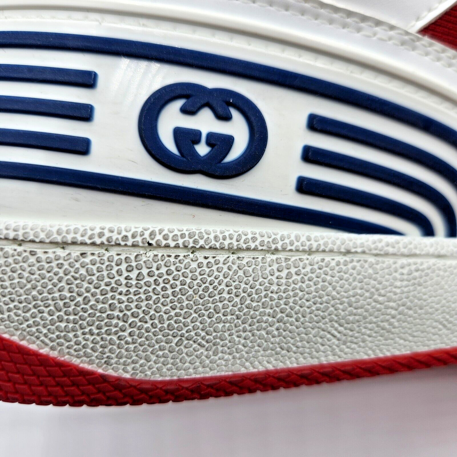 Gucci Basket Demetra Men's Distressed Sneakers White/Red/Blue UK12.5 US13 $950 thumbnail 23