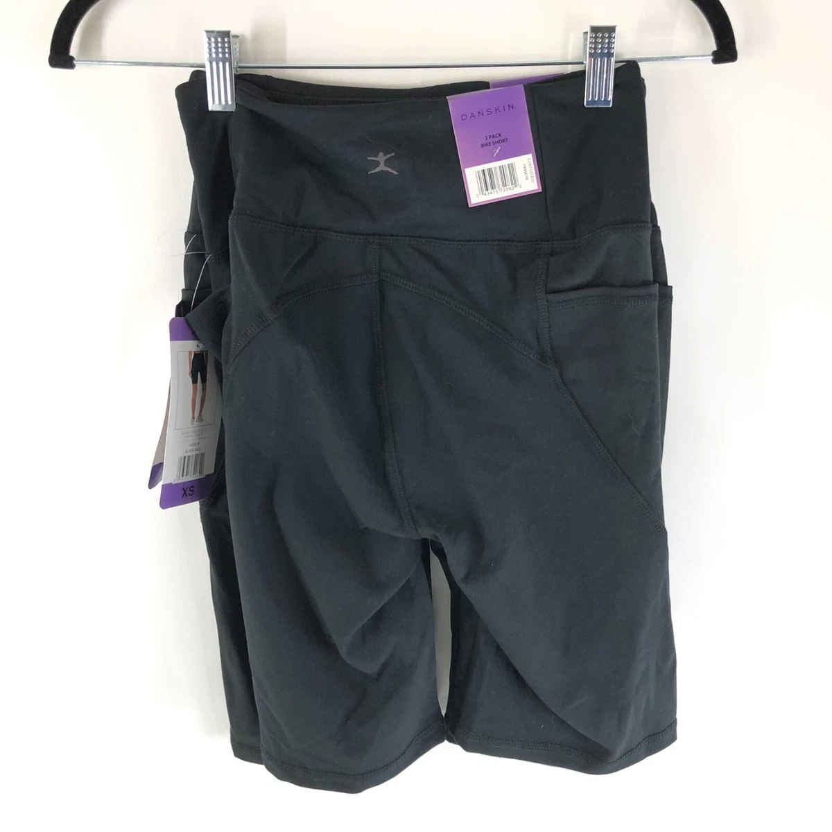 Danskin Womens Bike Shorts 2 Pack Pockets Pull On Stretch Black Size XS