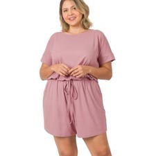 Zenana Romper Brushed w/Pockets Plus Sz Lite Rose 1X-3X