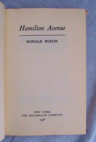 Hamilton Avenue by Ronald Byron (1958 Hardcover) First Printing - Imagen 2 de 6