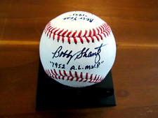BOBBY SHANTZ 1952 AL MVP A'S YANKEES SIGNED AUTO STAT BASEBALL BECKETT BEAUTY