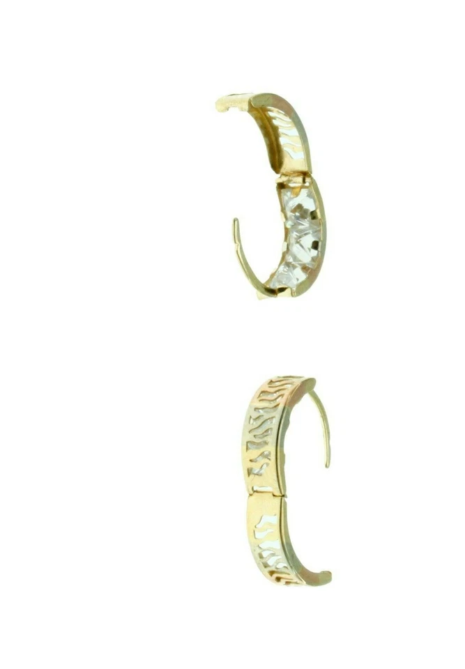Multi Tone 14K Solid Gold Wave Polished Shiny Reversible Huggies Hoop Earrings  - Image 4 of 4