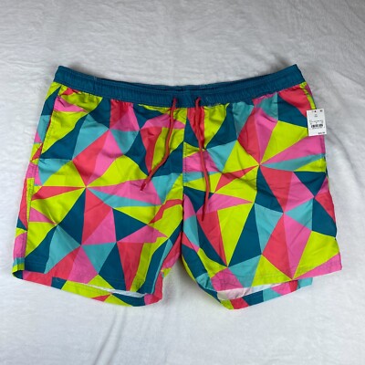 Mad Engine Swim Trunks Mens 2XL Multicolor Patterned Mesh Lined Elastic Waist