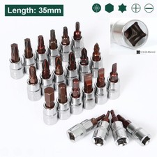 Torx/Hex/Phillips/Slotted/Pozi Bit Socket 1/4" Square Drive Socket S2 Steel 35mm