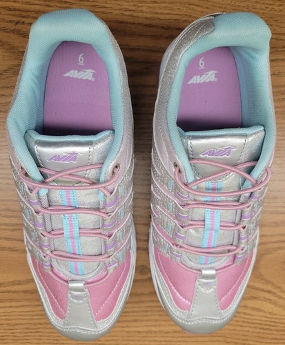Avia Youth Girl Elevate Retro Athletic Sneaker Metallic Shiny Silver Pink Size 6 - Picture 6 of 12