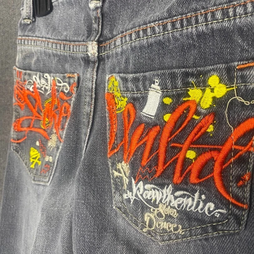 Jeans Ecko Unltd Juveniles 4 Gris Bordado Graffiti Recto Grunge HipHop Foto 4 de 4