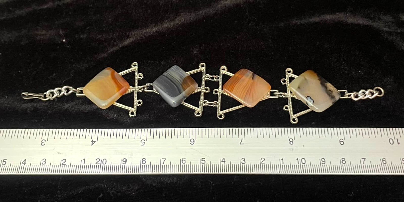 Polished Agate Rectangular Stones Bracelet Silver… - image 8