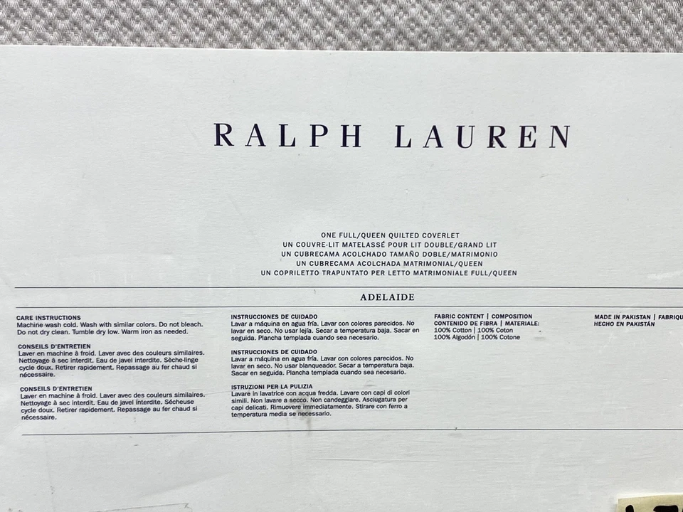 Ralph Lauren Adelaide Coverlet Blanket Full/Queen Grey New - Image 4 of 4