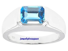 Natural Swiss Blue topaz  Gemstone with 925 Sterling Silver Ring for Men's #0849