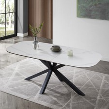 Extending Sintered Stone Ceraming Dining Table with Hidden Leaf Grey Black White
