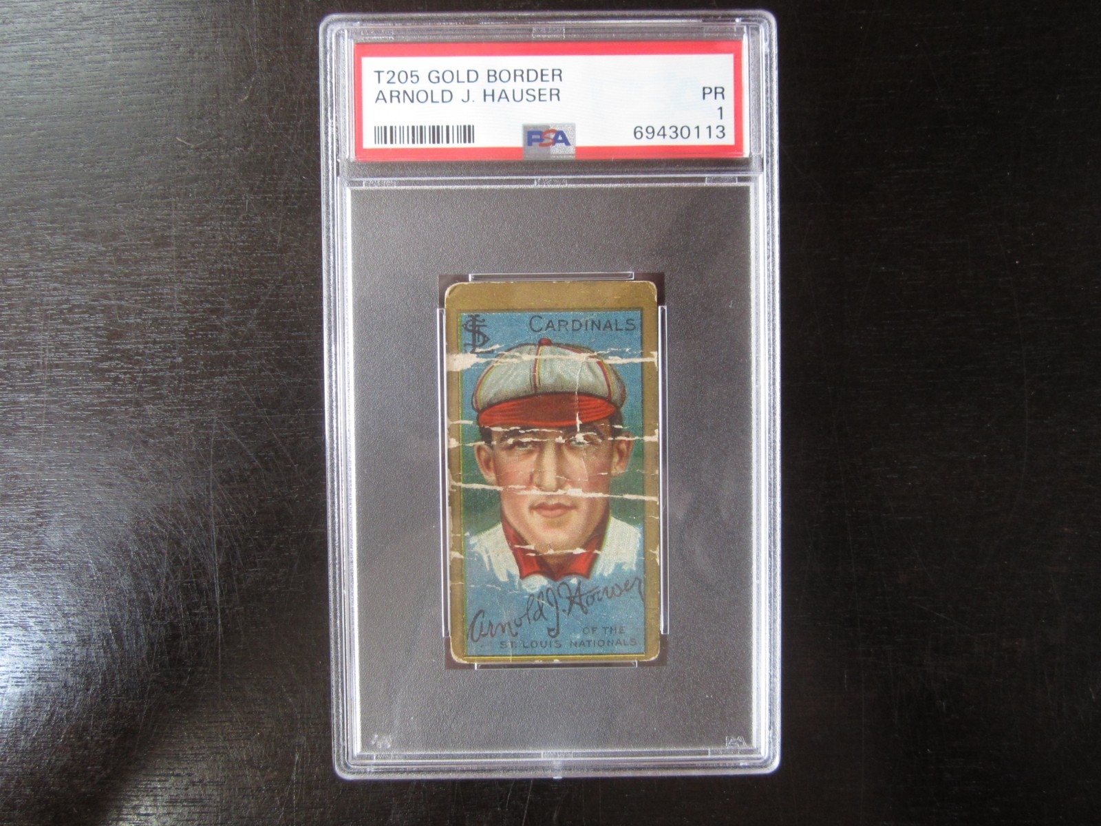 1911 T205 Gold Border Arnold Hauser Polar Bear Back St Louis Cardinals PSA 1
