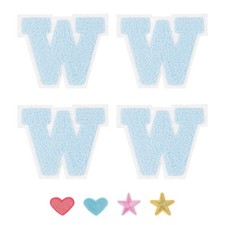 4pcs Iron on Letter Patch Chenille Letter Patches Alphabet Sticker Light Blue, W