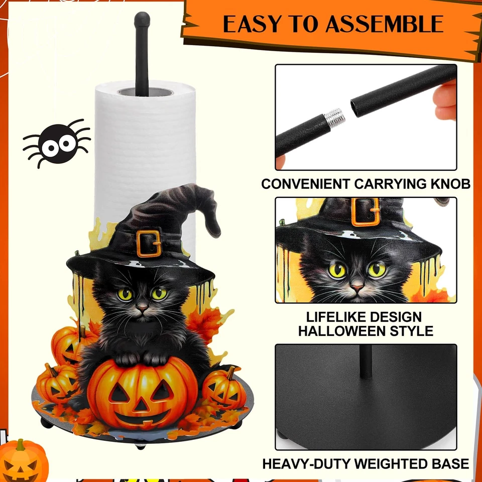 Halloween Gato Negro Papel Toallero Metal Cocina Decoración Accesorios Granja Foto 3 de 4