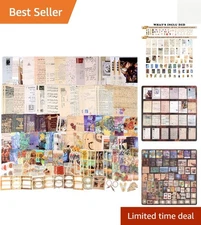 200pcs Vintage Junk Journal Supplies - Scrapbook Papers & Art Stickers Kit
