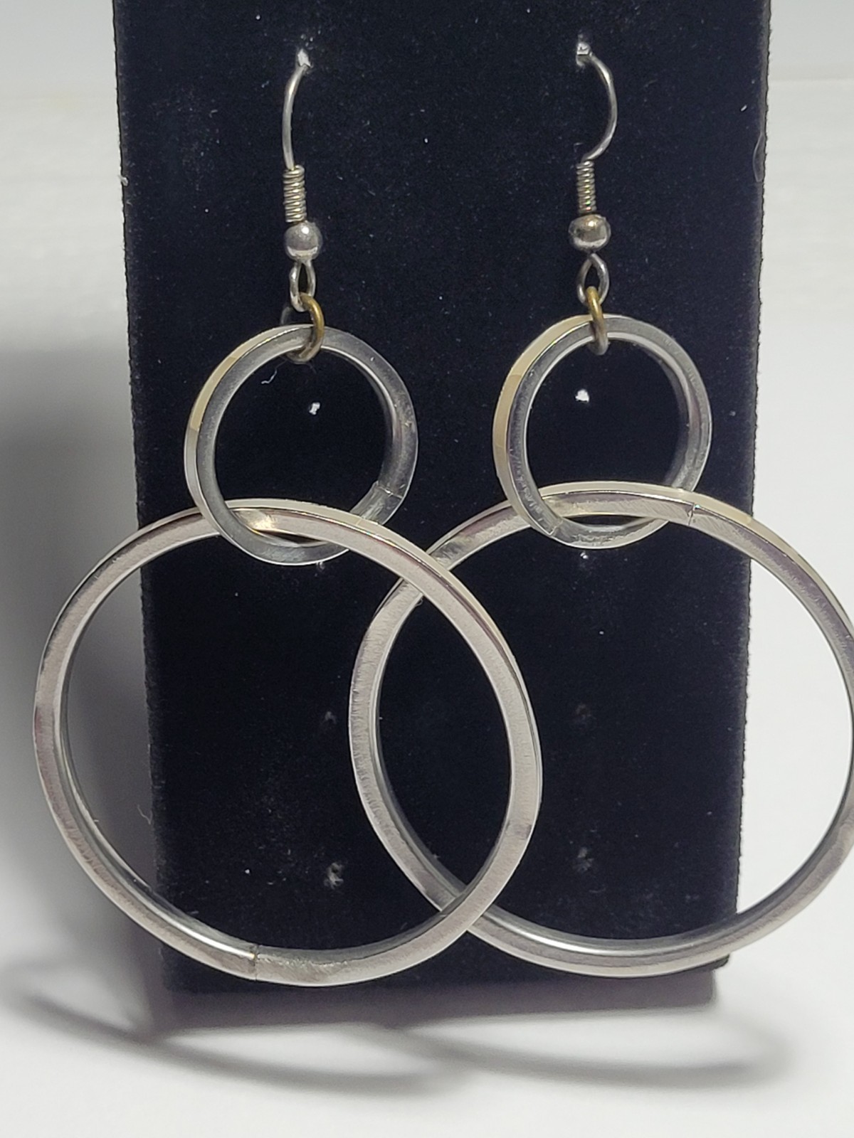 Silver Tone Double Interlocking Circle Hoop Dangl… - image 1