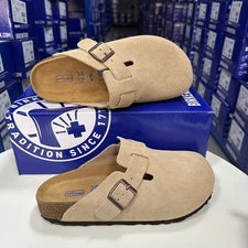 Birkenstock Boston Soft Footbed Suede Clogs Mules Beige Taupe Unisex All Sizes